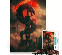 Puzzle Urban Dragon Lune Rouge 1000 pièces,Jeu cognitif Amusant,découpe de Haute précision,Cadeau Unique pour soulager Le Stress (50x75cm)