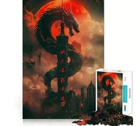 Puzzle Urban Dragon Lune Rouge pour Adultes,1000 pièces,Jeu Stimulant l'esprit,Format Uniforme,pièces précises,idéal pour Les Voyages (38x26cm)