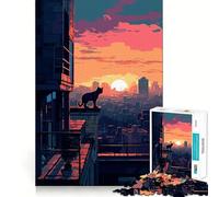 Puzzle Urban Feline Sunset 1000 pièces pour Adolescents Jeu Stimulant l'esprit Assemblage sûr et Solide Activité Amusante en Famille Le Soir (50x75cm)