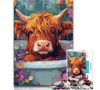 Puzzle Vache de 1 000 pièces pour Adultes, Hauteurs de Salle de Bain, pour Tuer Le Temps en Vacances, avec des pièces de Formes aléatoires entièrement emboîtables (50x75cm)