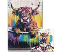 Puzzle Vache des Highlands dans la Salle de Bain pour Adultes et Adolescents, 1000 pièces, Jeu éducatif, idéal comme Cadeau pour Toute la Famille (75x50cm)