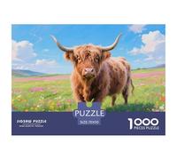 Puzzle Vache Highland Qui Compte 1000 Pièces pour Adultes,Ranch de Champ de Fleurs Un Jeu De Dexérité Très Difficile Puzzle Éducatif Et Stimulant 70x50cm/1000pcs