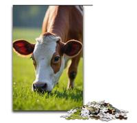 Puzzle Vache Mangeant de l'herbe pour Adultes 1000 pièces en Bois pour Enfants de 12 Ans et Plus Jeu Stimulant 1000 pièces (38 x 26 cm)