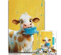 Puzzle Vache Mangeant Un gâteau pour Adultes 1000 pièces, Jeu éducatif, Jouet de défi, idéal comme Cadeau pour Toute la Famille 38x26cm