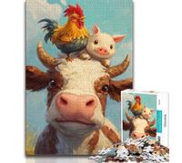 Puzzle Vaches et Poules 1000 pièces pour Adultes, Jeu Familial Anti-Stress, défi Difficile, Collection d'artistes, Beaux-Arts 50x75cm