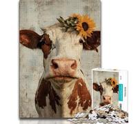 Puzzle Vaches et Tournesols pour Adultes 1000 Pièces, Aide Le Cerveau à Exercer, Jouets Addictifs pour Cultiver la Patience, Convient aux Couples 50x75cm