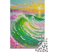 Puzzle Vagues 1000 Pièces en Bois pour Adultes Enfants Jeu ÉduChatif Jeu De Défi Casse-tête Vagues Coucher Soleil Cadeau Anniversaire Home Decor 1000pcs (75x50cm)