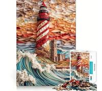 Puzzle Vagues de l'océan près du Phare pour Adultes, 1000 pièces, Jeu d'entraînement cérébral, Divertissement et création Artistique, Cadeau de Noël (38x26cm)