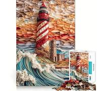 Puzzle Vagues de l'océan près du Phare pour Adultes, 1000 pièces, stimule la mémoire, Loisirs et Divertissement, Bords précis, Joli Cadeau (50x75cm)