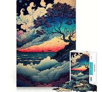 Puzzle Vagues du Coucher de Soleil 1000 pièces,Jeu de Concentration mentale,sans Espace,Assemblage précis,défi cérébral interactif pour la Maison (38x26cm)