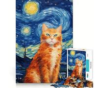 Puzzle Van Gogh Chat Tabby Orange pour Adultes 1000 Pièces Jeu de Logique Fine et Détente Œuvre d'art Fine aux Bords Nets (38x26cm)