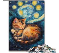 Puzzle Van Gogh Night Sky Black Cat pour Adultes, 1000 pièces, Jeu Stimulant et Familial avec Affiche et fiche de Questions-réponses (26x38cm)