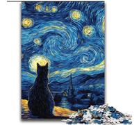 Puzzle Van Gogh Night Sky Black Cat pour Adultes et Adolescents, 2000 pièces, Jouets éducatifs et éducatifs, Jeux familiaux avec Affiche et fiche de Questions (70x100cm)