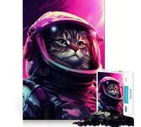 Puzzle Vaporwave Chat Astronaute 1000 Pièces Découpe Laser pour Un Assemblage Parfait Activité de Partage et de Concentration Amusante (50x75cm)