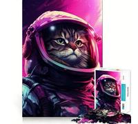 Puzzle Vaporwave Chat Astronaute pour Adultes,1000 pièces,Jeu de réflexion Stimulant,Structure à emboîtement précise,Facile à Apprendre,Plaisir en Famille (38x52cm)