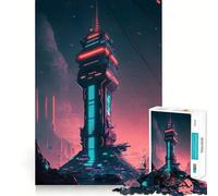 Puzzle Vaporwave Lighthouse Teenagers 1000 pièces,Jeu de mémoire,Verrouillage sécurisé,sans pièces détachées,idéal pour Les Voyages (38x26cm)