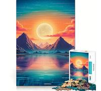 Puzzle Vaporwave Sunset 1000 pièces pour Adolescents Jeu Stimulant l'esprit Assemblage sûr et Solide Activité Amusante en Famille Le Soir (38x52cm)