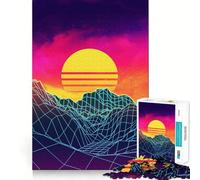 Puzzle Vaporwave Sunset Rocks 1000 pièces Jeu de Concentration mentale Conception sans Espace Défi cérébral interactif pour la Maison (38x26cm)