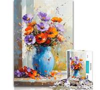 Puzzle Vase Bleu et chrysanthèmes colorés 1000 pièces pour Adolescents, à partir de 14 Ans Jeu Impossible pour Adultes et Adolescents 26x38cm