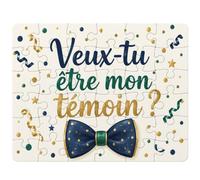 Puzzle Veux-tu être Mon témoin ? | nœud Papillon Bleu | 30 Pièces 24 × 19 cm Carton Brillant 2 mm | Message à Reconstituer Annonce Surprise | Cadeau Anniversaire Noël