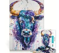 Puzzle Vibrant représentant Un Taureau pour Adolescents 1000 pièces Jeu Stimulant l'esprit Assemblage sûr et Solide Activité de Partage en Famille (38x52cm)