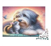 Puzzle Vieux Chien Chat 1000pcs 52x38cm Papier Recy dultes Bord d’Eau Compagnons Défi Difficile Détente Divertissement Maison Cadeau