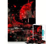Puzzle Viking Bateau Rouge Adolescents 1000 Pièces Jeu de Mémoire Fixation Solide Pas de Pièces Perdues Jeu de Voyage Pratique (38x26cm)