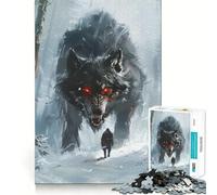 Puzzle Viking Fenrir Loup pour Adolescents 1000 pièces Jeu Stimulant la réflexion Taille Uniforme Pièces précises Activité Amusante en Famille Le Soir (38x26cm)