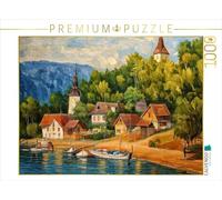 Puzzle · Village au Bord d'un Petit lac de baignade | Une architecture idyllique dans le paysage · 1000 pièces · Format assemblé 64 × 48 cm · CALVENDO Puzzle