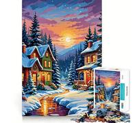 Puzzle Village de Noël enneigé pour Adolescents 1000 pièces Jeu de logique Clair Découpe Parfaite Surprise d'anniversaire (38x52cm)