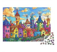 Puzzle Village Fantastique Coloré 2 1000 pièces Conte de Fées Recyclable Sénior Puzzle Très Difficile Activité Stimulante 52x38cm