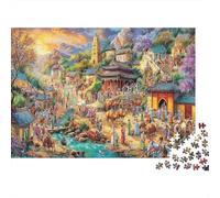 Puzzle Village Fantastique sous Un Ciel d'Aurore 1000 Pièces pour Adultes Ville Animée Bâtiments Traditionnels Jeu Impossible | Cadeau pour Familles & Adolescents 70x50cm/1000pcs
