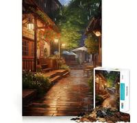 Puzzle Village Rain Street 1000 pièces Jeu d'adresse et de réflexion Assemblage Stable Pièces Qui ne bougent Pas Passe-Temps agréable pour Les Longs Week-Ends (38x52cm)
