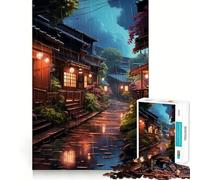 Puzzle Village Rain Street 1000 pièces Jeu de Concentration cérébrale Découpe Experte Artisanat Fascinant Passe-Temps captivant pour Les Moments de détente (50x75cm)