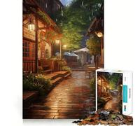 Puzzle Village Rain Street 1000 pièces Jeu de Concentration mentale Conception sans Espace Défi cérébral interactif pour la Maison (50x75cm)