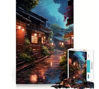 Puzzle Village Rain Street 1000 pièces,Jeu de réflexion créatif,découpe Nette,Composants Robustes,Format Voyage, (38x52cm)