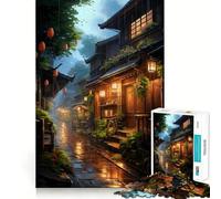 Puzzle Village Rain Street 1000 pièces pour Adolescents,Jeu de Concentration mentale,découpe de précision,Bords Lisses, pour Les fêtes (50x75cm)
