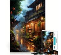 Puzzle Village Rain Street 1000 pièces pour Adolescents Jeu de mémoire Amusant,Propre et sans Couture Activité de Groupe relaxante en intérieur (38x26cm)