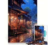 Puzzle Village Rain Street 1000 pièces pour Adolescents Jeu Stimulant l'esprit Assemblage sûr et Solide Activité Amusante en Famille Le Soir (38x52cm)