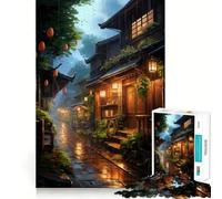Puzzle Village Rain Street de 1000 pièces pour Adolescents,défi Mental Amusant,Taille Uniforme,pièces précises,activité relaxante en Groupe à l'intérieur (38x52cm)