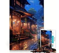 Puzzle Village Rain Street pour Adolescents,1000 pièces,Jeu Stimulant l'esprit,Taille Uniforme,pièces précises,activité Amusante en Famille Le Soir (50x75cm)