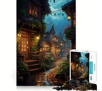 Puzzle Village Rain Street pour Adultes,1000 pièces,Jeu de réflexion,découpe de précision,Bords Lisses,défi Amusant pour Passer Le Temps (38x52cm)