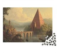 Puzzle Ville médiévale avec Un Ancien Temple en Forme de Pyramide pour Adultes,38x26cm/1000pcs,Jeu Éducatif,décoration De La Maison,
