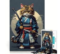 Puzzle Vintage 1000 pièces Chat Samouraï pour Adolescents Renforce la mémoire Paisible et Amusant Bordure de qualité (38x52cm)