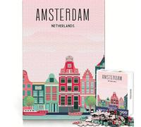 Puzzle Vintage Amsterdam Travel 1000 pièces pour Adolescents Souvenirs et détente Assemblage Solide Cadeau de Noël Unique (38x52cm)