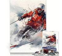 Puzzle Vintage Aquarelle de Ski pour Adultes, 1000 pièces, Exercice Mental, Loisir paisible, Cadeau Unique (38x52cm)