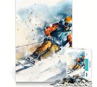 Puzzle Vintage Aquarelle de Ski pour Adultes,1000 pièces,Jeu de réflexion,Cadeau,découpe de Haute précision,activité relaxante à Faire en Groupe à l'intérieur (50x75cm)