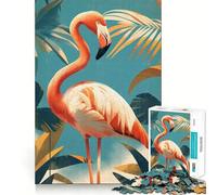 Puzzle Vintage Art Déco Flamant Rose 1000 pièces pour Adolescents,Jeu Stimulant l'esprit,Assemblage sécurisé et Solide,activité Amusante en Famille Le Soir (38x52cm)