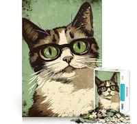 Puzzle Vintage Chat à Lunettes 1000 pièces Jeu de développement cognitif Surface Lisse sans bavures Activité relaxante en Groupe à l'intérieur (38x52cm)