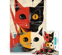 Puzzle Vintage Chat Fusion pour Adolescents 1000 pièces,Jeu Stimulant l'esprit,Taille Uniforme,pièces précises,activité Amusante en Famille Le Soir (38x52cm)